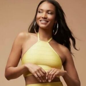 NWT Herve Leger x Forever 21 Yellow Knit Bandage Halter Top Sz Small